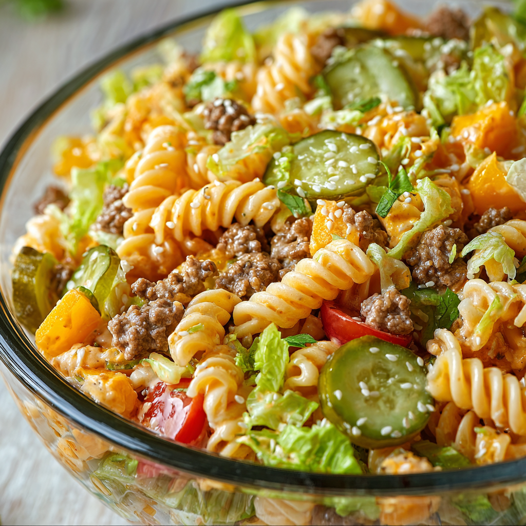 Big Mac Pasta Salad close-up