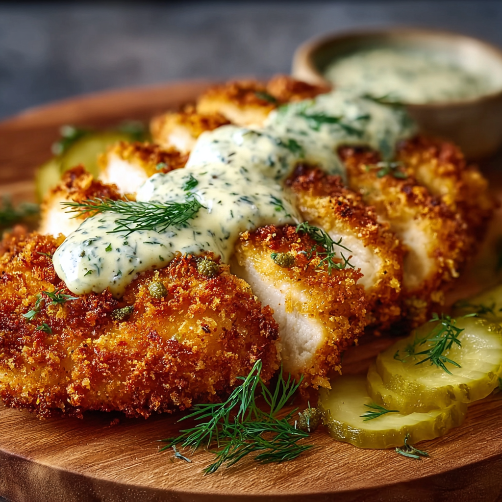 Crispy dill pickle parmesan chicken on rack