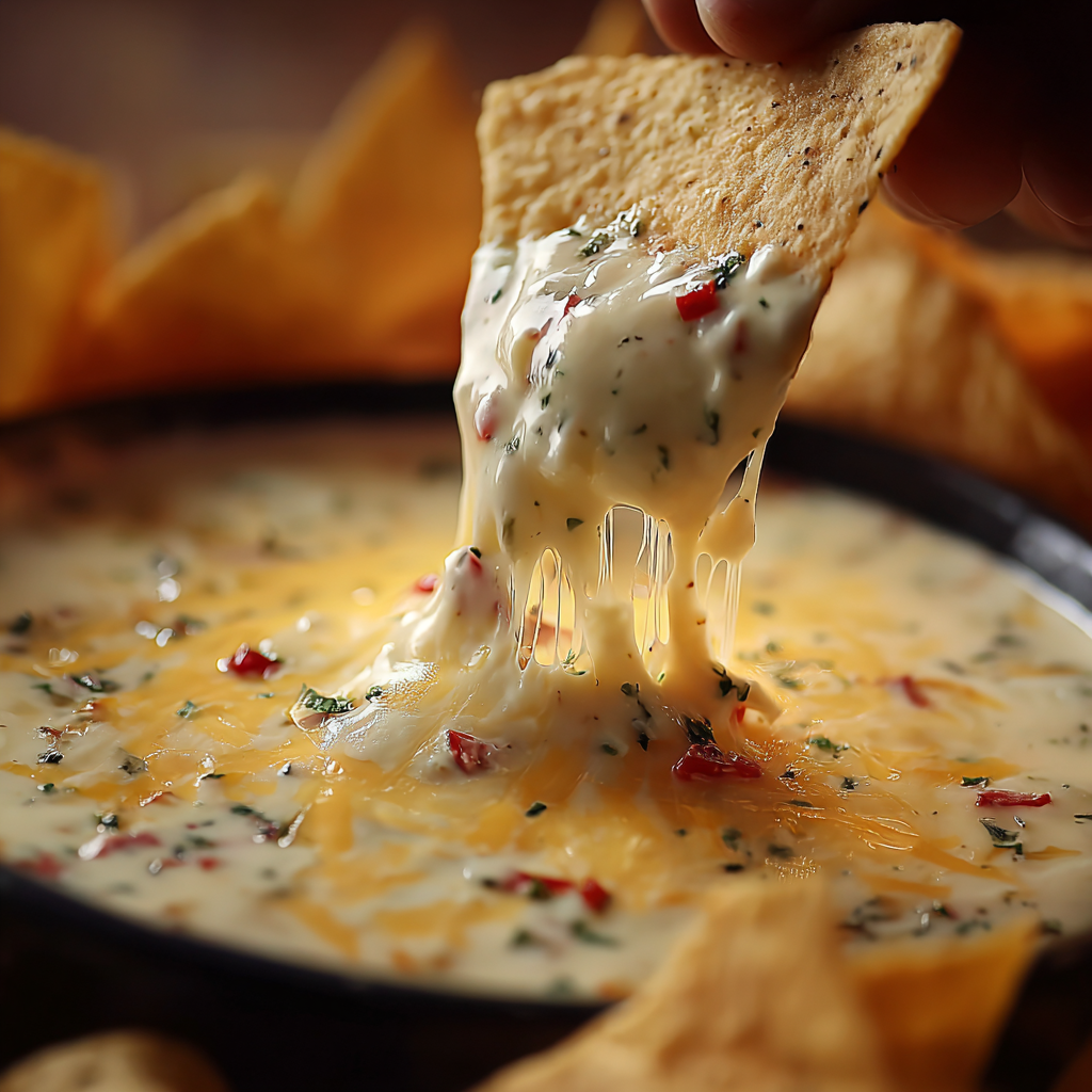 Cheese dip melting in saucepan ready to serve