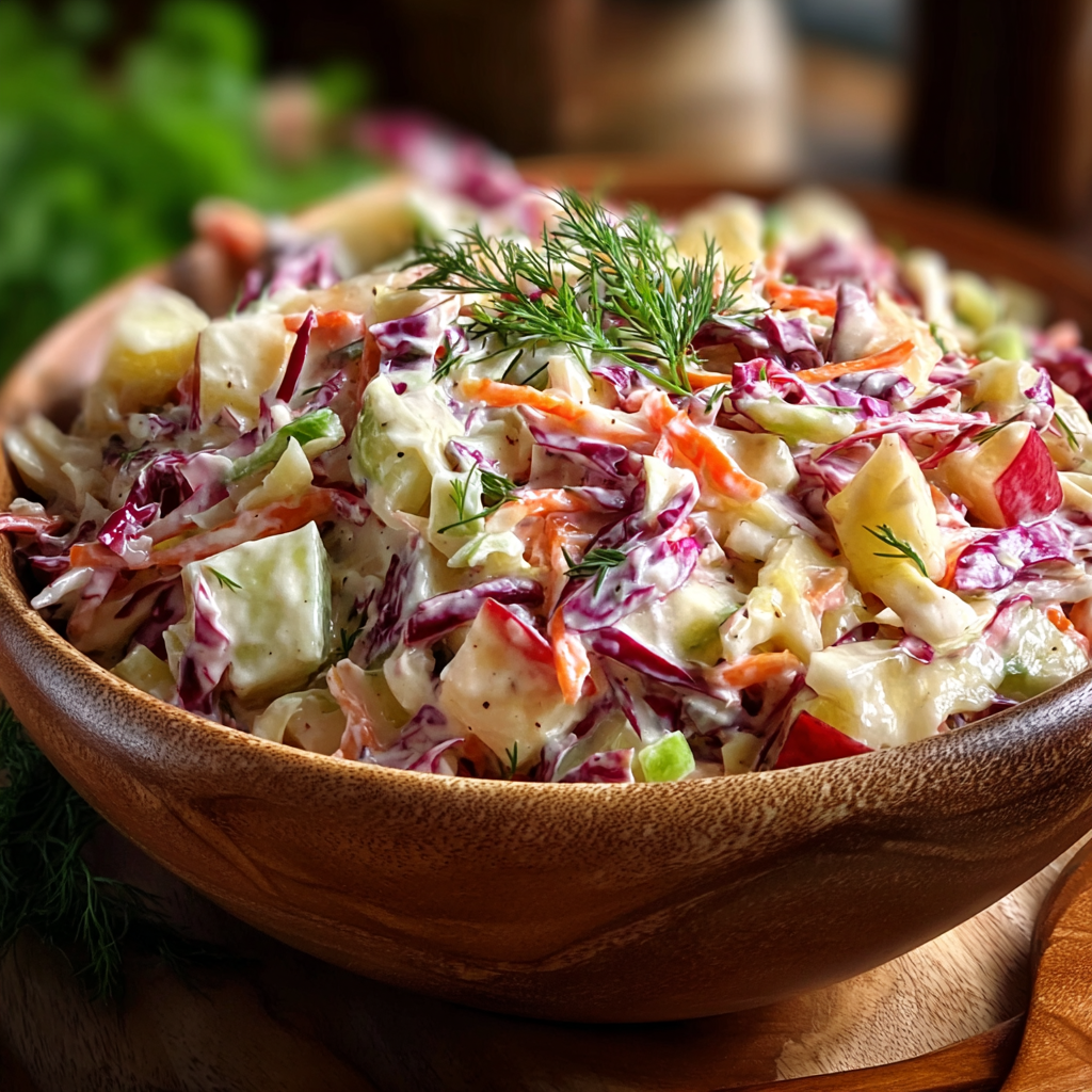 Cranberry apple coleslaw in a white bowl