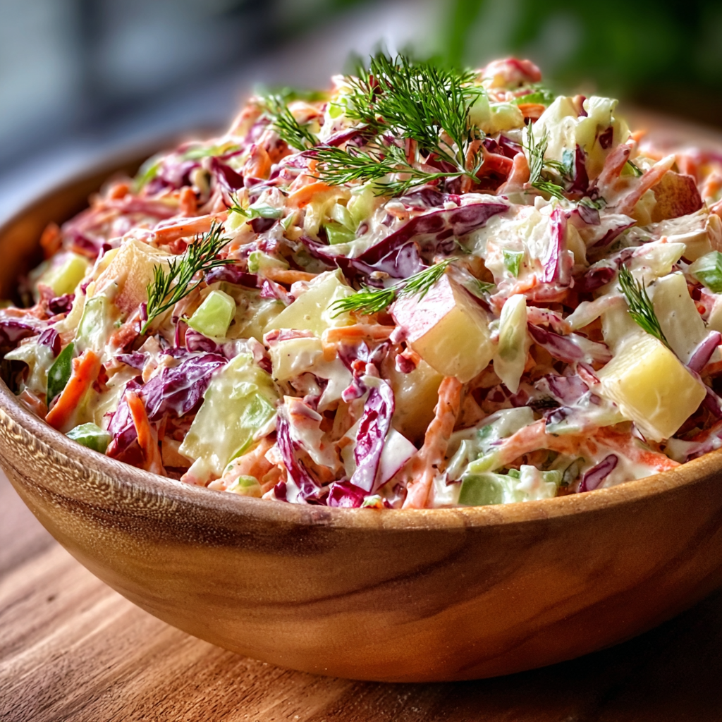 Close-up of shredded cabbage and apple slices
