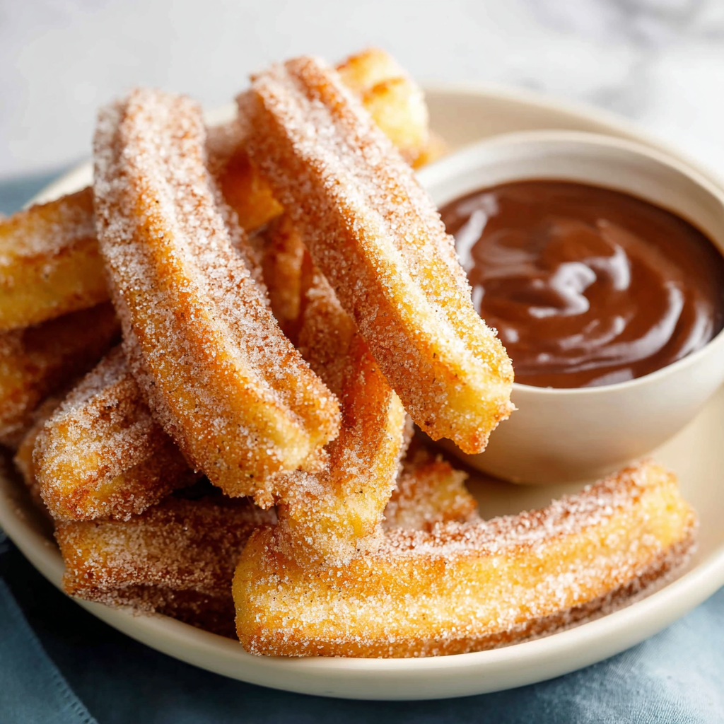 Golden Air Fryer churros on plate