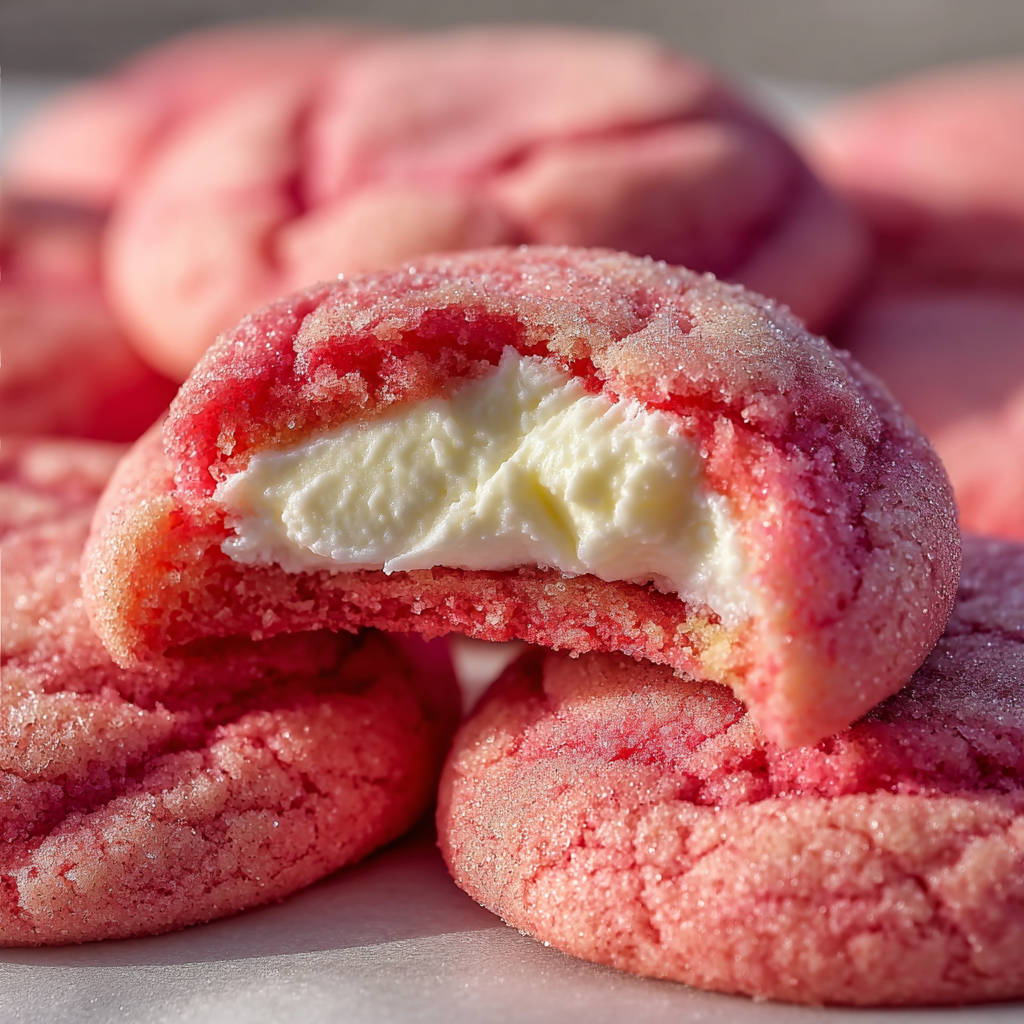 Close up of strawberry cheesecake cookie with sugared top