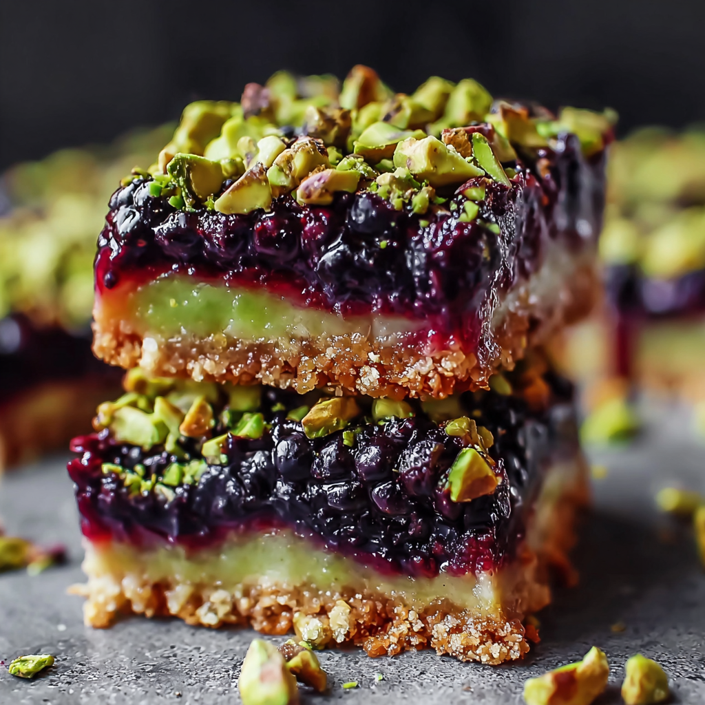 Blackberry Pistachio bars cooling in pan