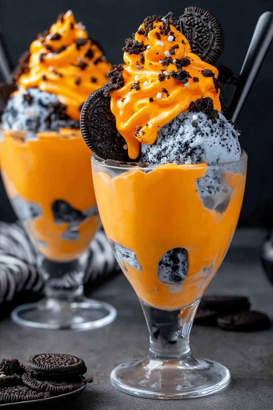 bright orange Halloween ice cream in a loaf pan