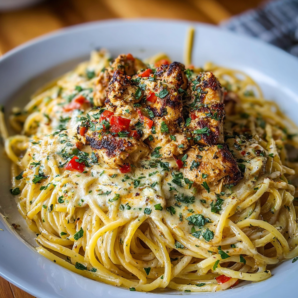 Creamy Cajun Chicken Spaghetti with Garlic Mozzarella Sauce