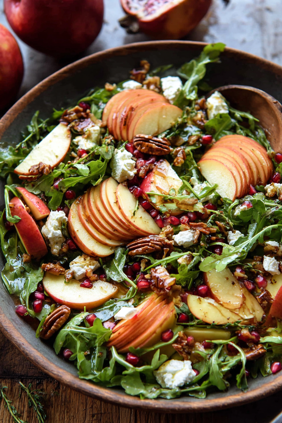 Roasted butternut squash and sliced Honeycrisp apple on a salad