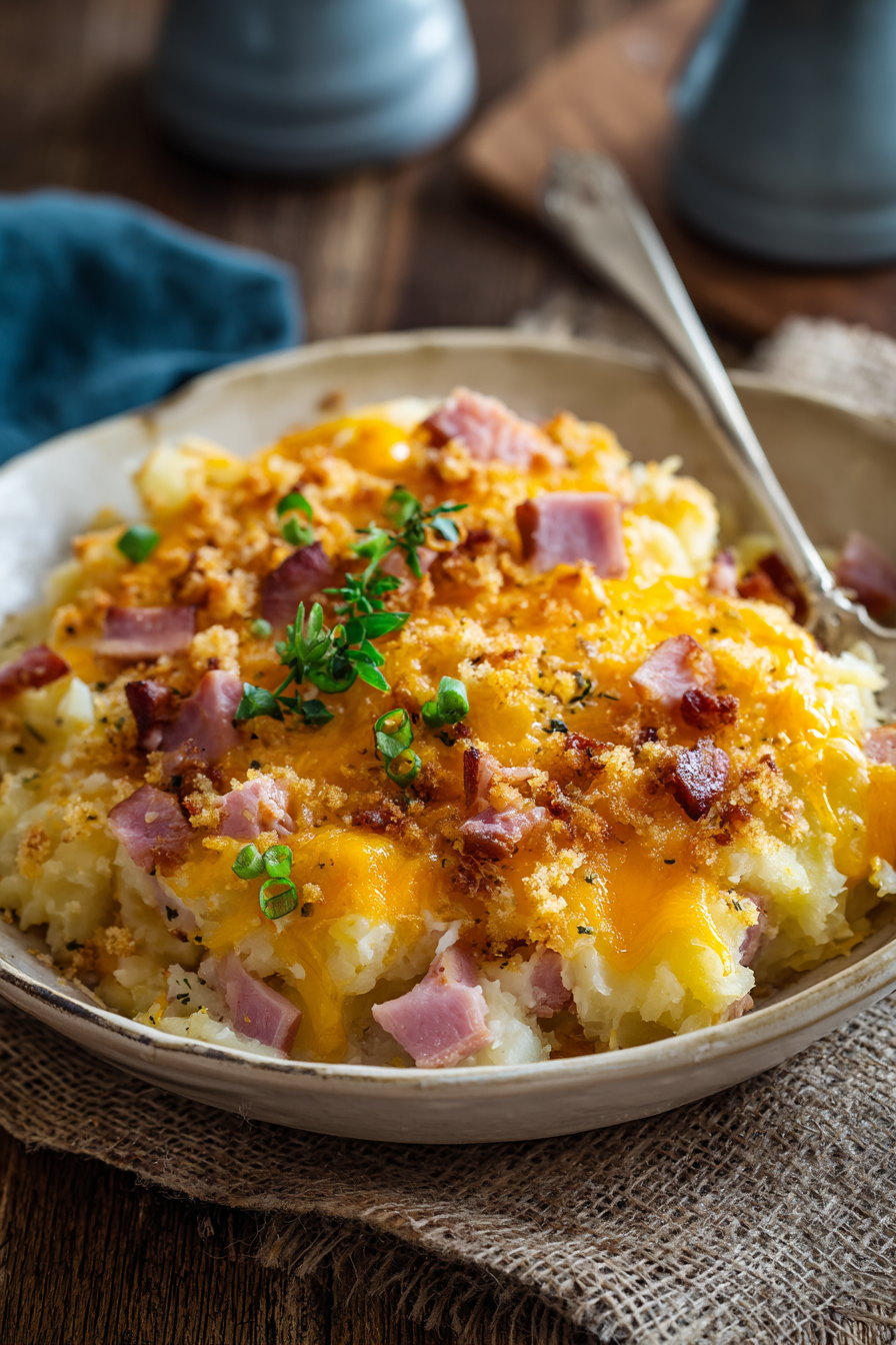 Crockpot Ham And Potato Casserole in a slow cooker
