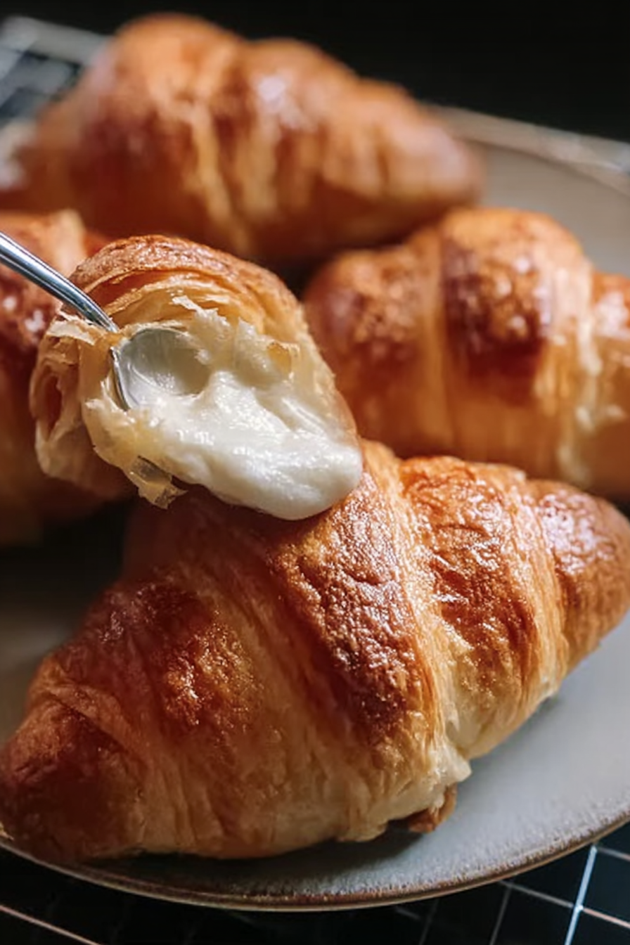 Rolled croissant dough with butter block visible