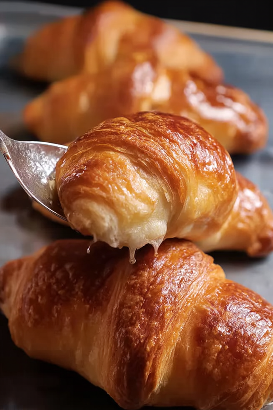 Freshly baked croissants cooling on a wire rack