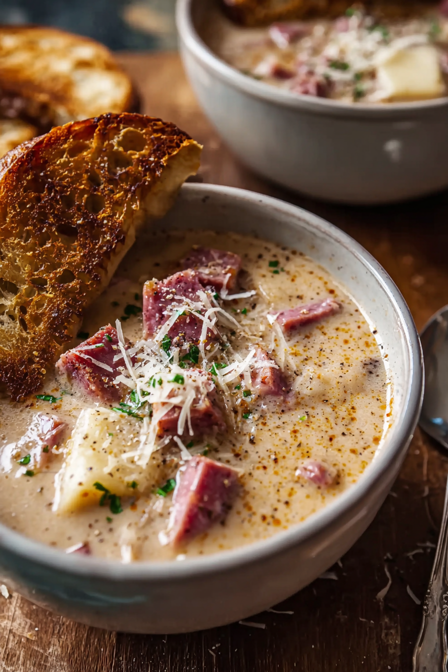Bowl of Reuben soup with parsley