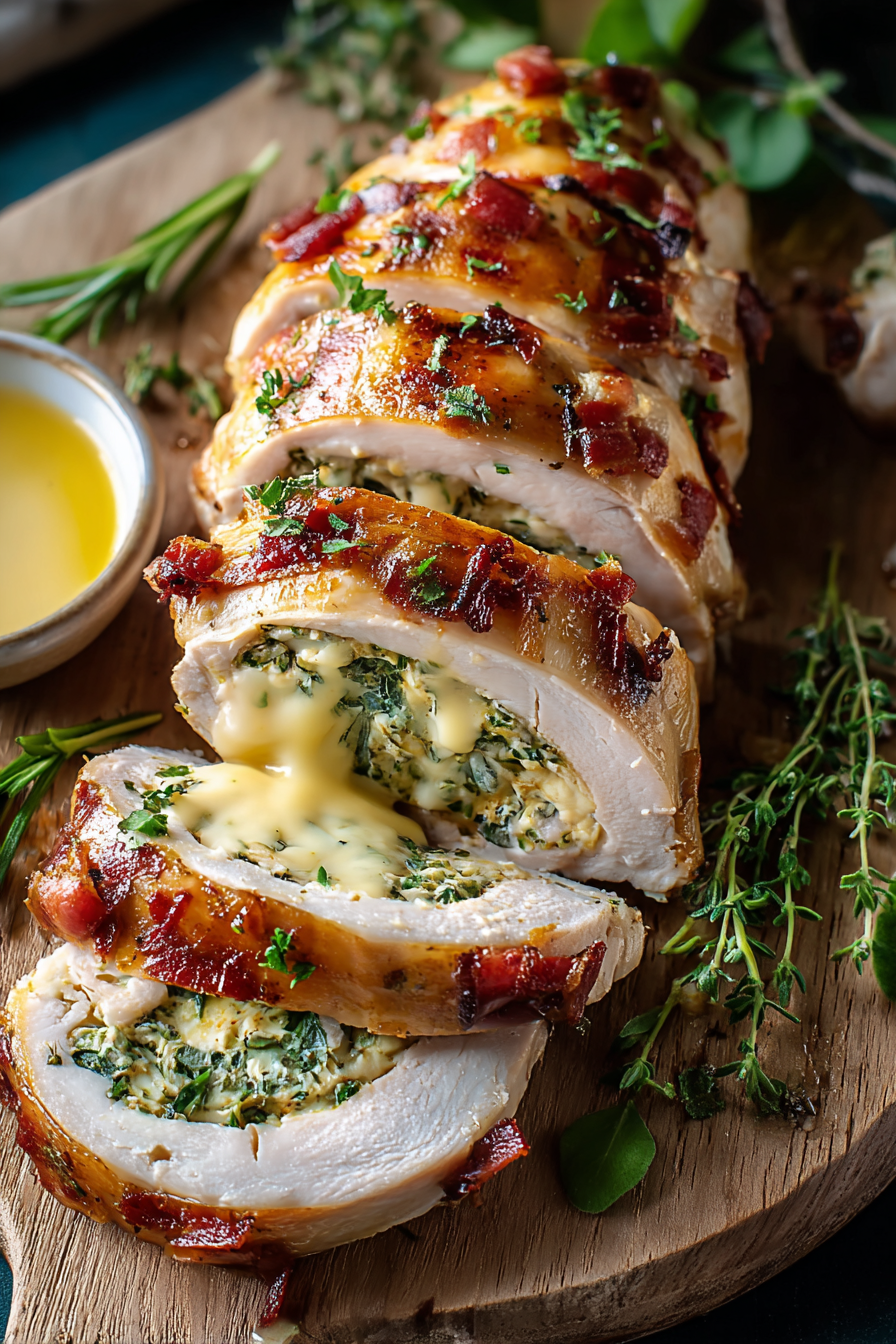 Poulet farci en tranches avec sauce