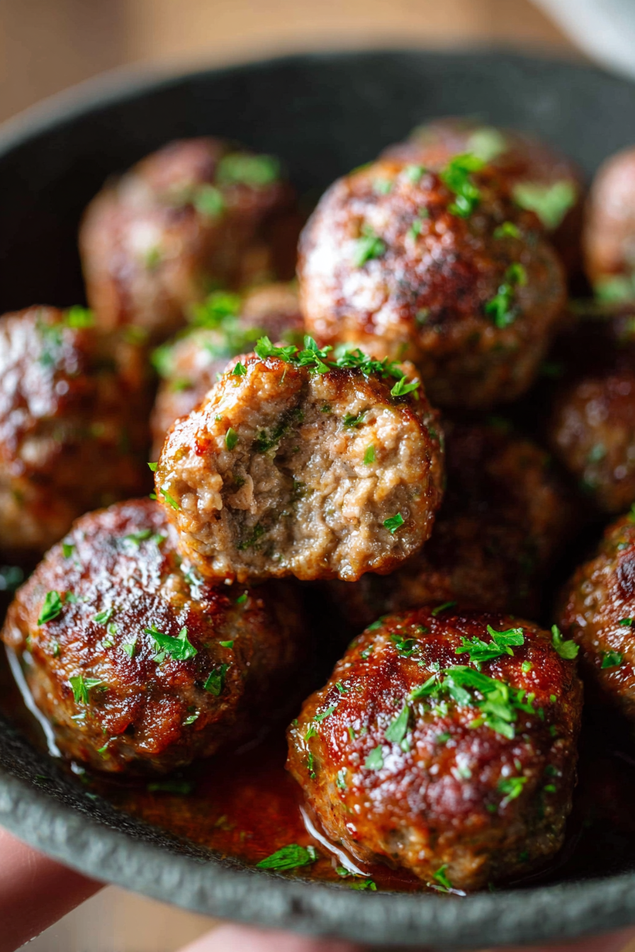 Baked meatballs on a parchment-lined sheet