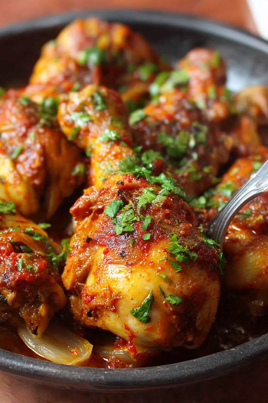Slow-cooked chicken legs in a rich glaze
