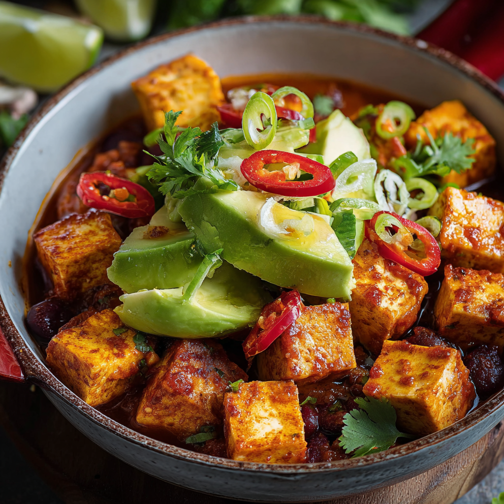 Chili de tofu et salade d'avocat