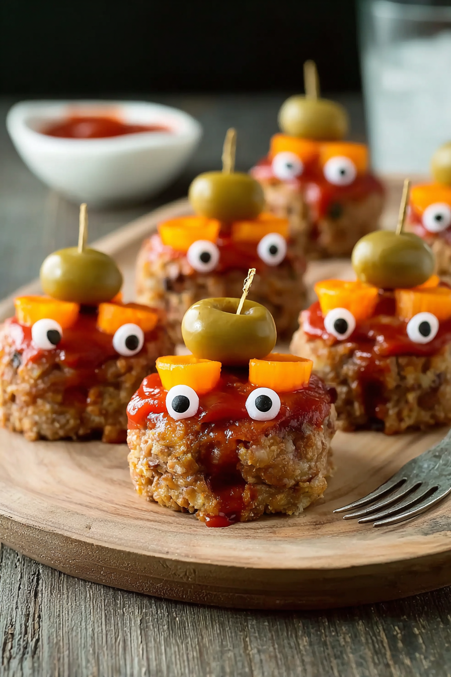 Mini monster meatloaves glazed and ready