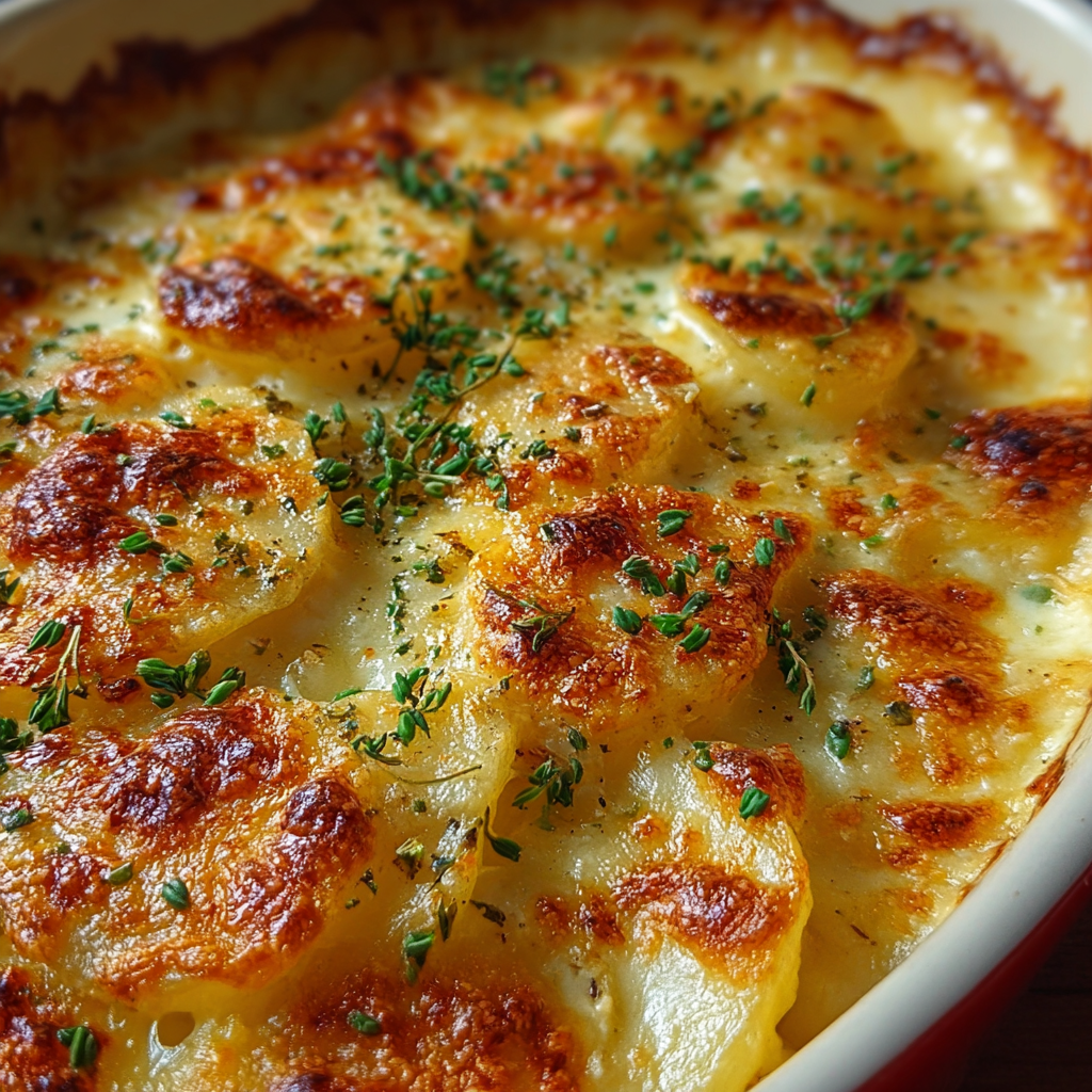 Roasted Garlic Potatoes au Gratin