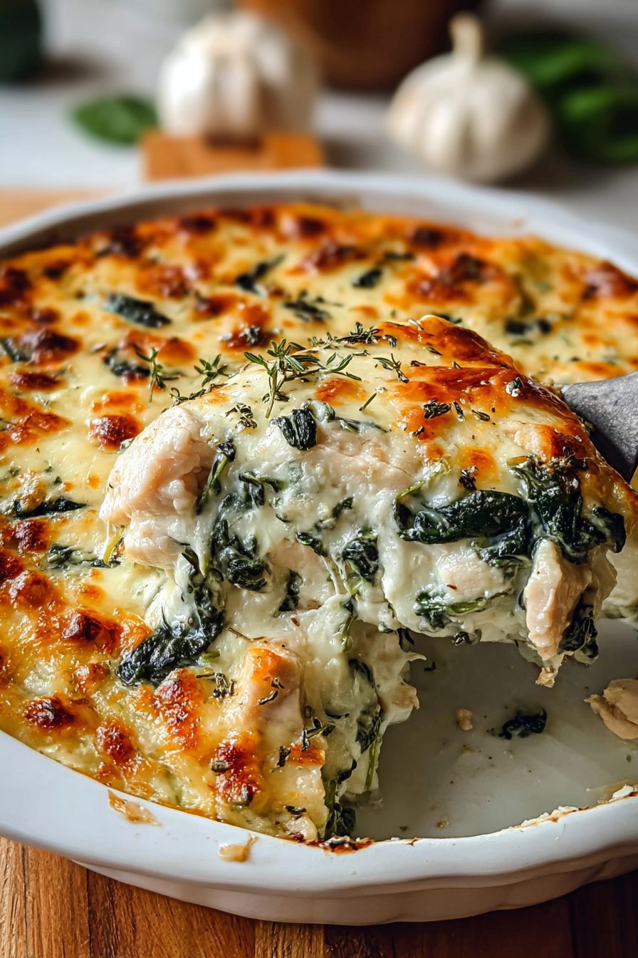 Close up of cheesy chicken and spinach filling