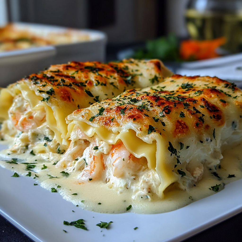 Shrimp & Crab Alfredo Lasagna Roll-Ups