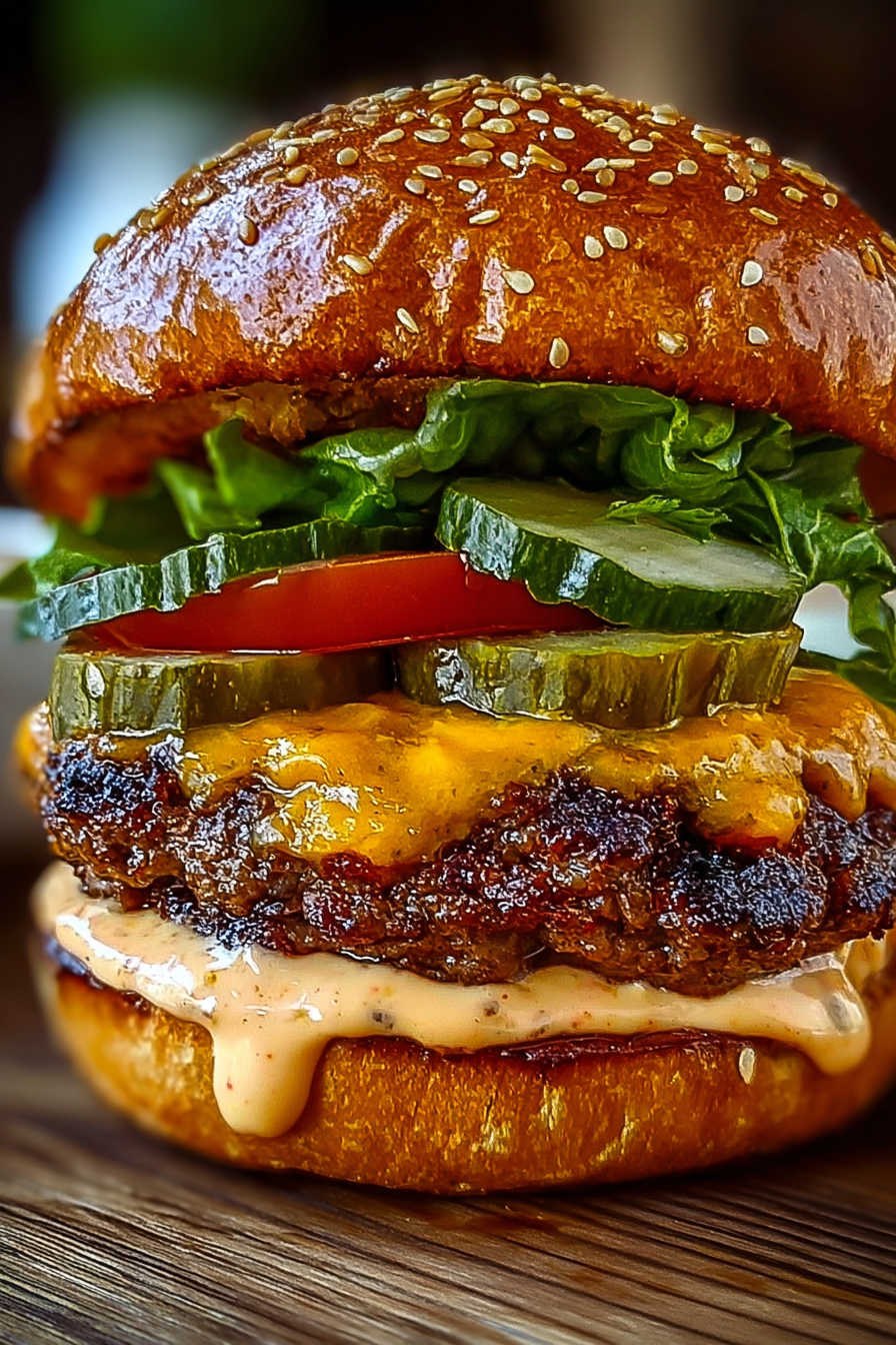 Smash burger sizzling on skillet with cheese melting