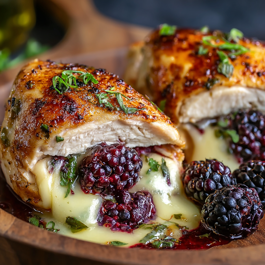 Plated stuffed chicken with herbs and pan sauce