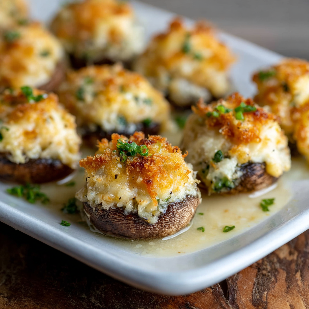 Close-up of cheesy stuffed mushrooms