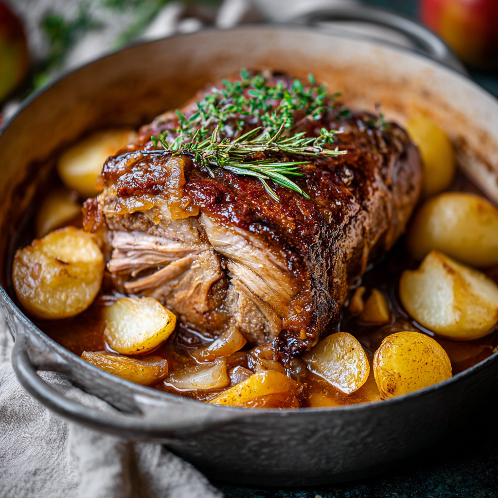 Browning pork roast in Dutch oven