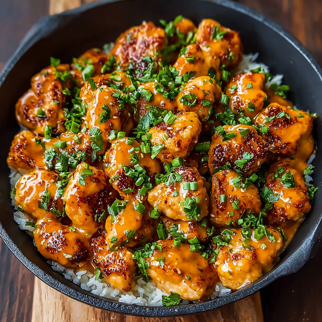 Platters of bang bang chicken garnished with scallions and sesame seeds