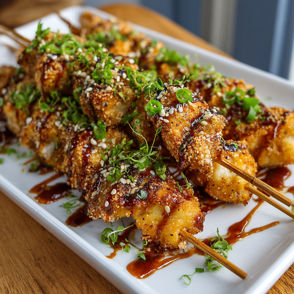 Air Fryer Bang Bang Chicken Skewers fresh out of the air fryer