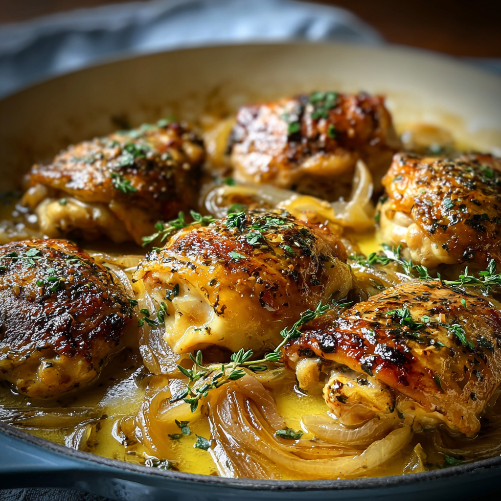Caramelized onions in skillet ready to top chicken