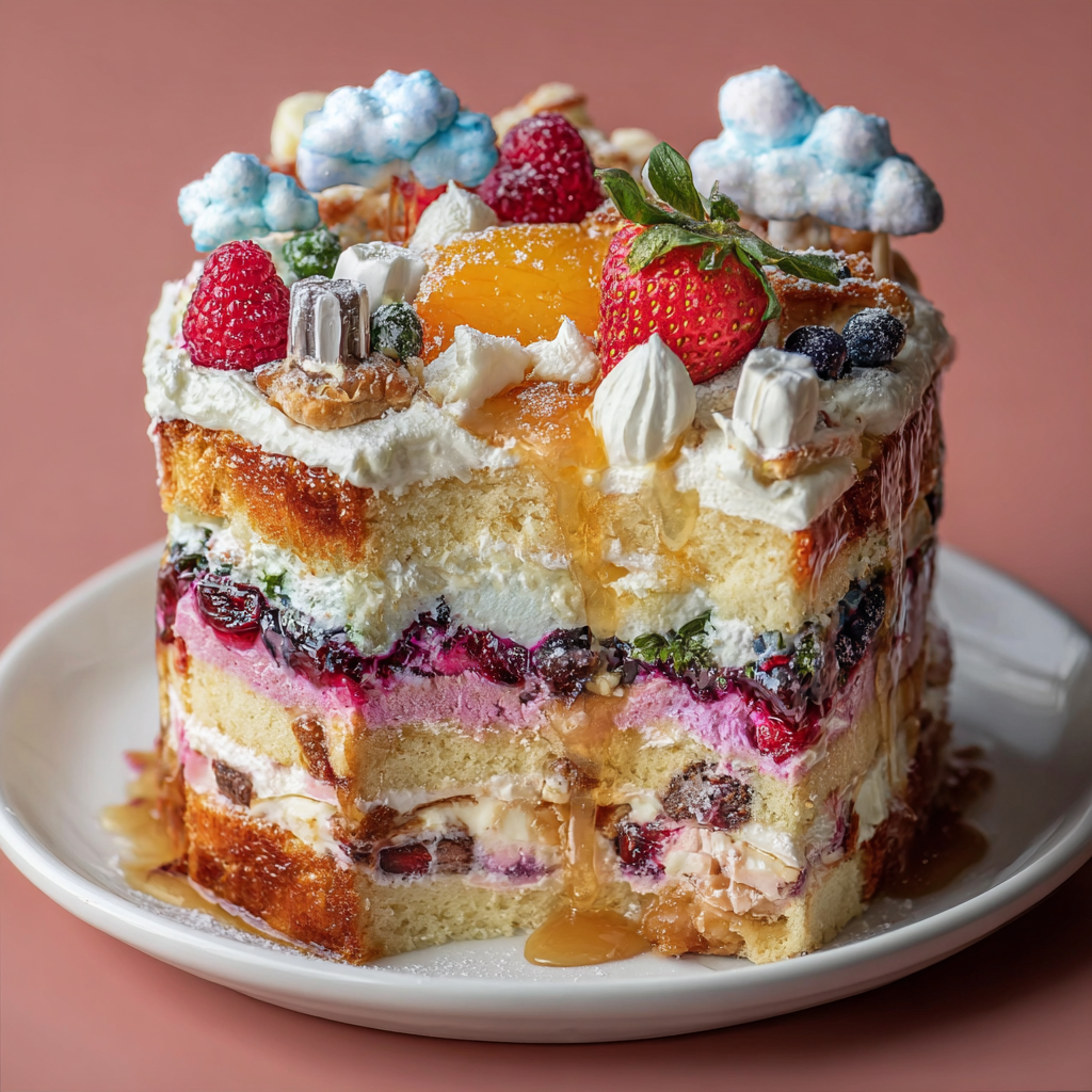 Close-up of berry and whipped topping layer