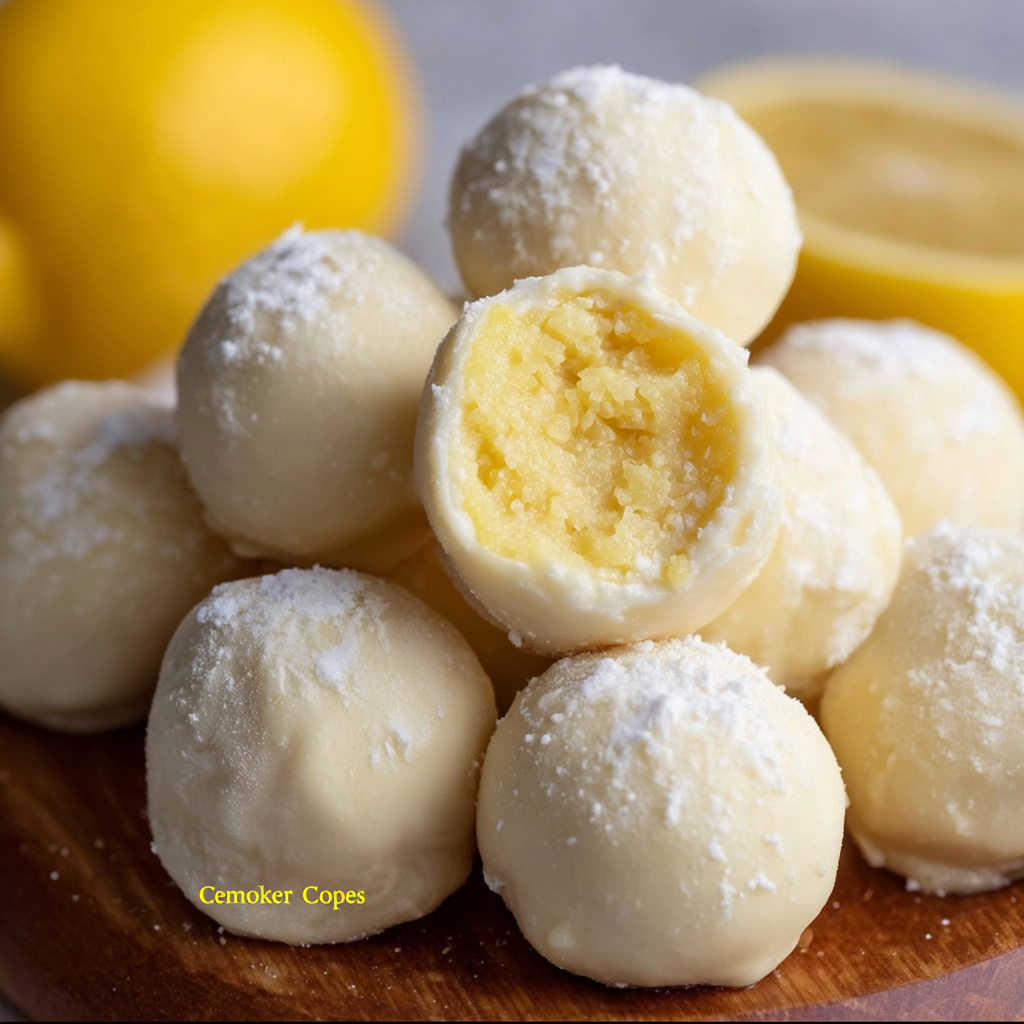 White chocolate lemon truffles on a tray
