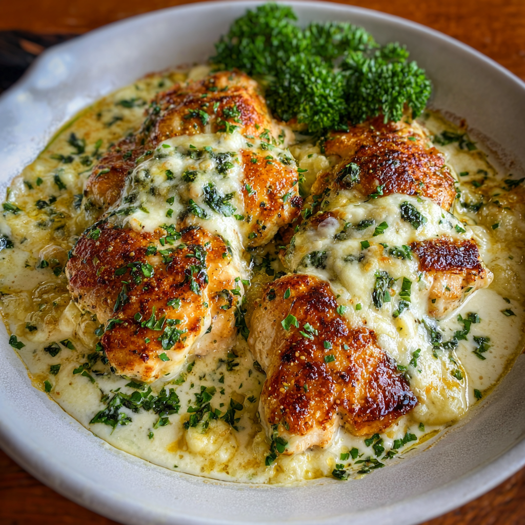 Baked cream cheese chicken in a baking dish
