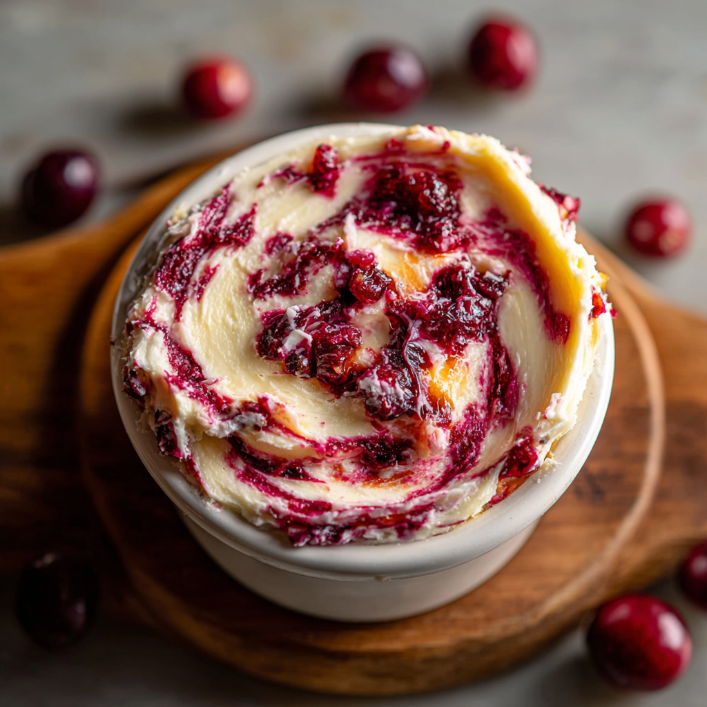 Spreading cranberry honey butter on warm biscuit