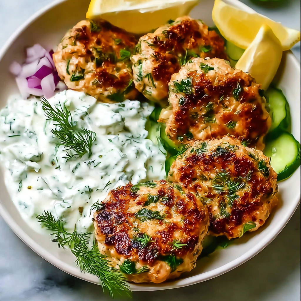 Greek Chicken Meatballs with Tzatziki Sauce