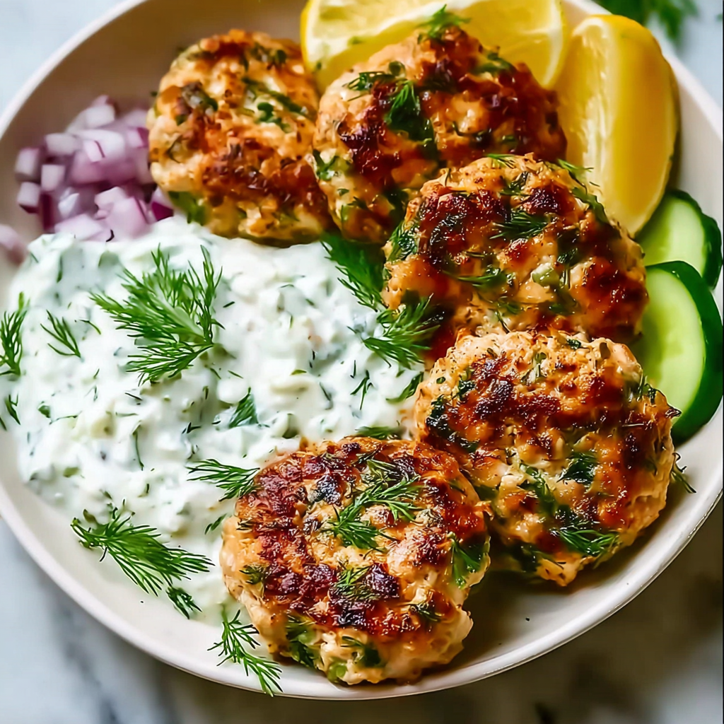Tzatziki sauce in a bowl beside meatballs