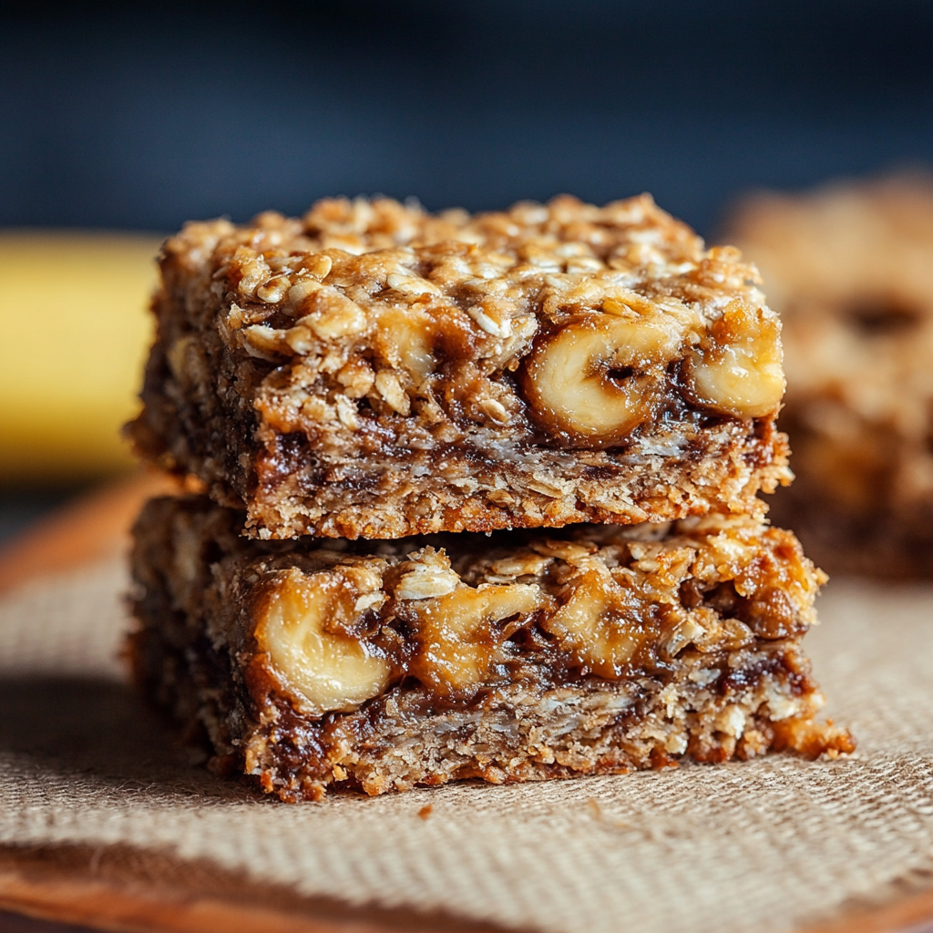 Baked banana oatmeal bars cooling in an 8x8 pan