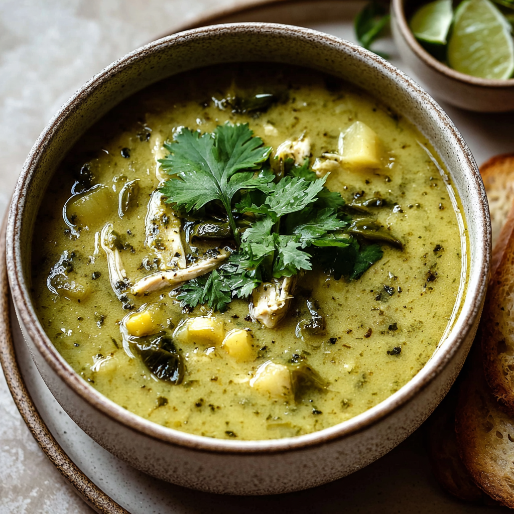 Roasted poblano soup in bowls