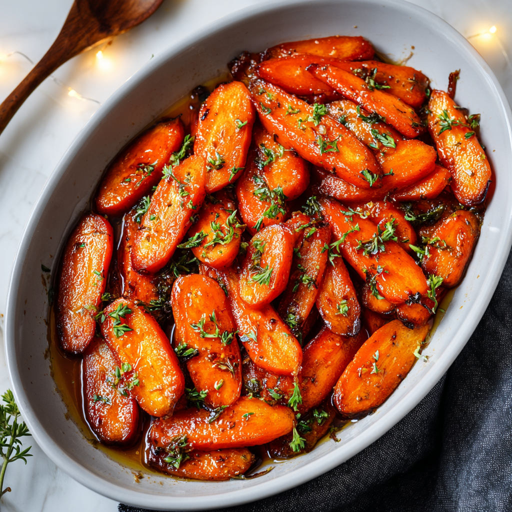 Close-up of sliced carrots glazed with honey
