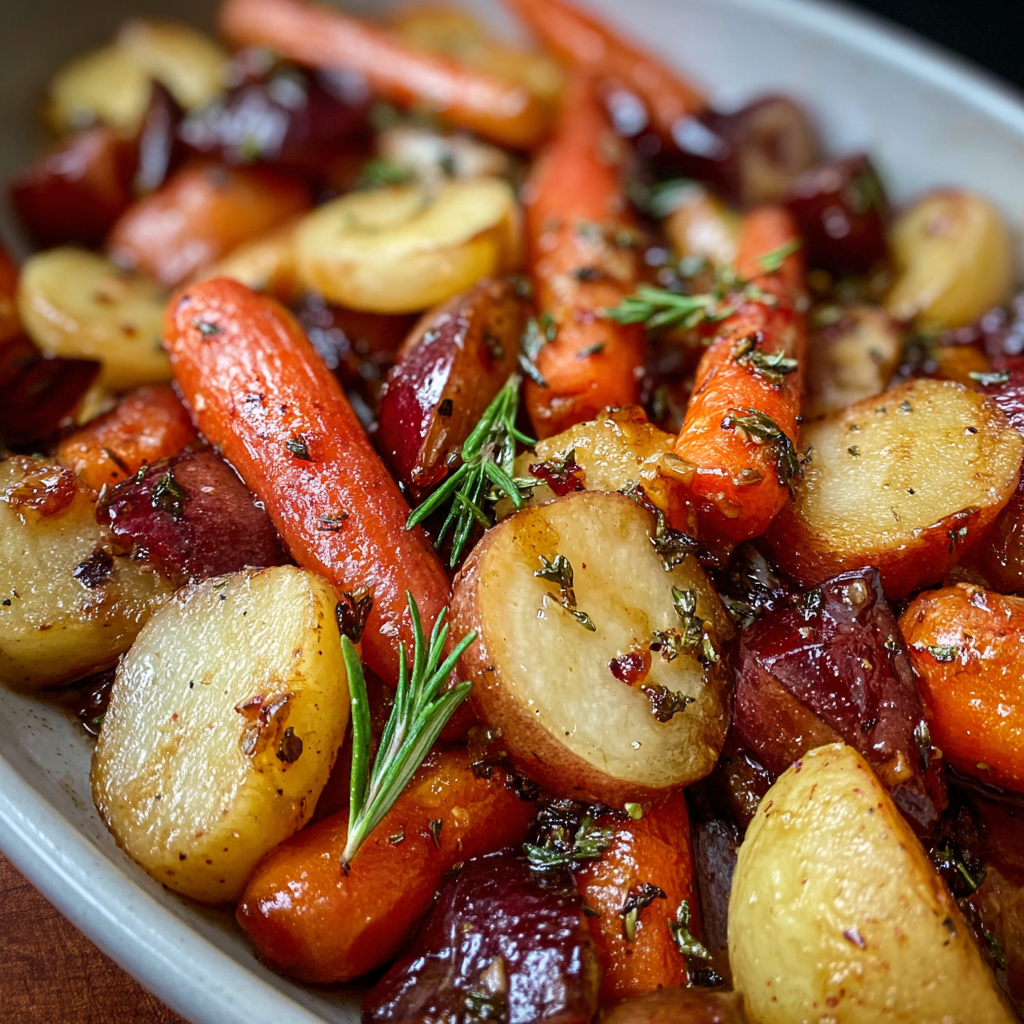 Maple Dijon Roasted Apples and Carrots on a baking sheet