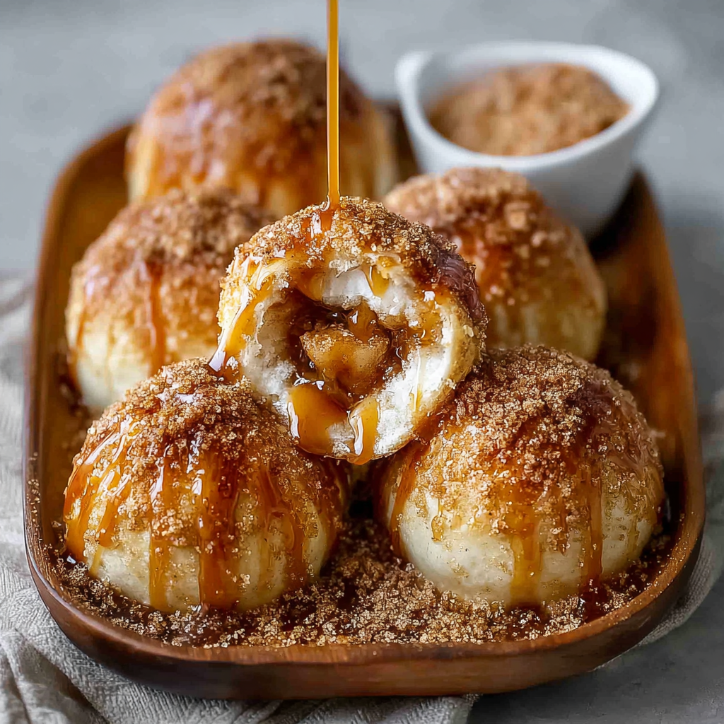 Golden baked caramel apple parcels