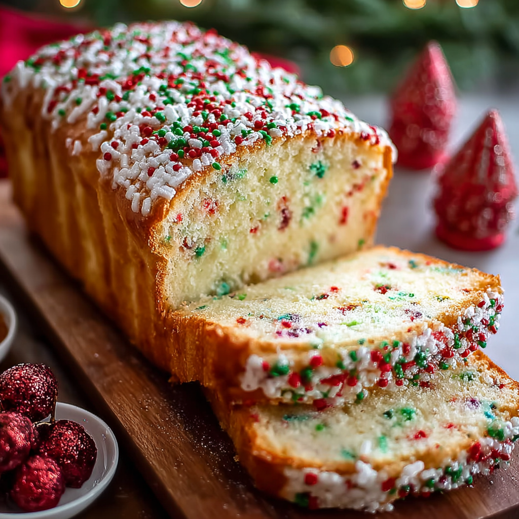 Slice of festive sprinkle bread served on a plate