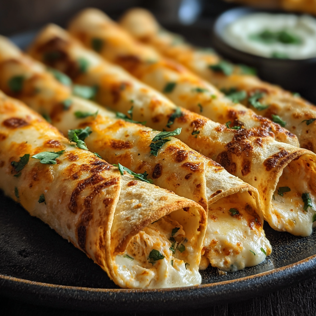 Close-up of taquito filling and garnishes