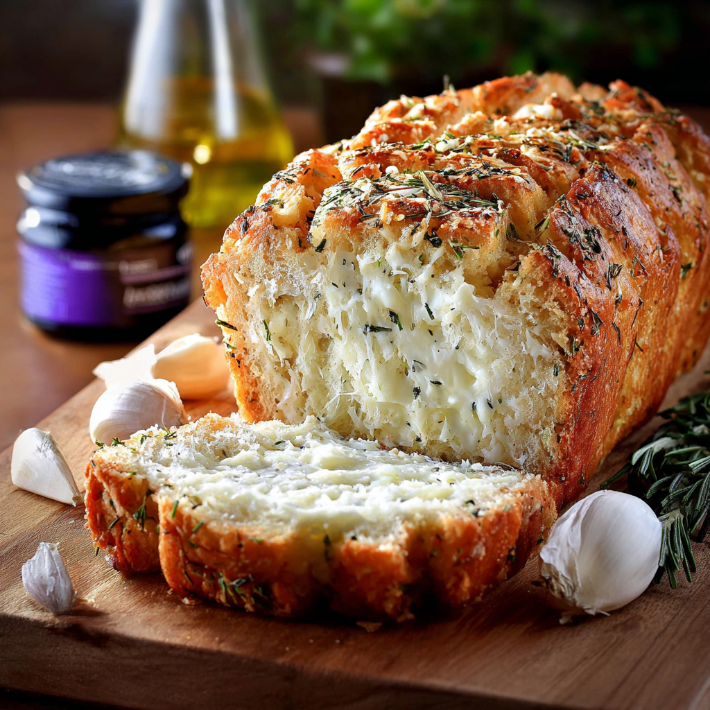 Golden baked herb and cheese loaf cooling