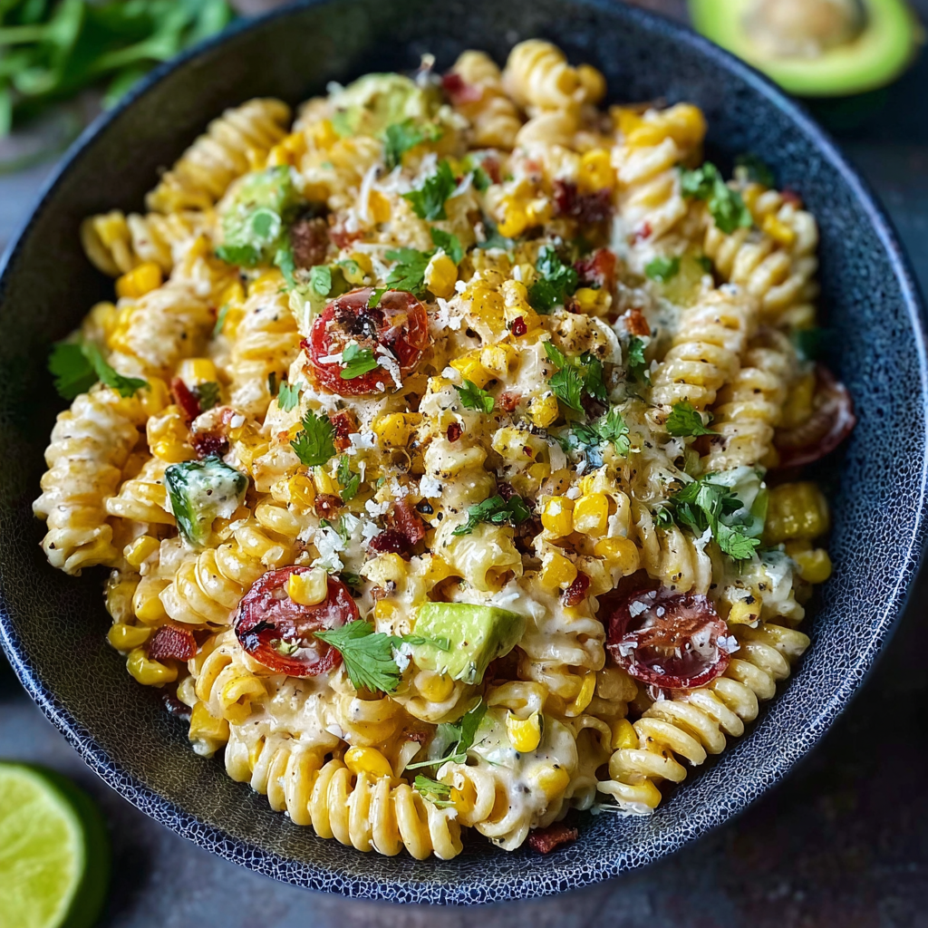 Charred corn and pasta tossed with bright dressing