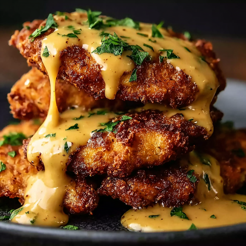 Pretzel-crusted chicken on a baking sheet
