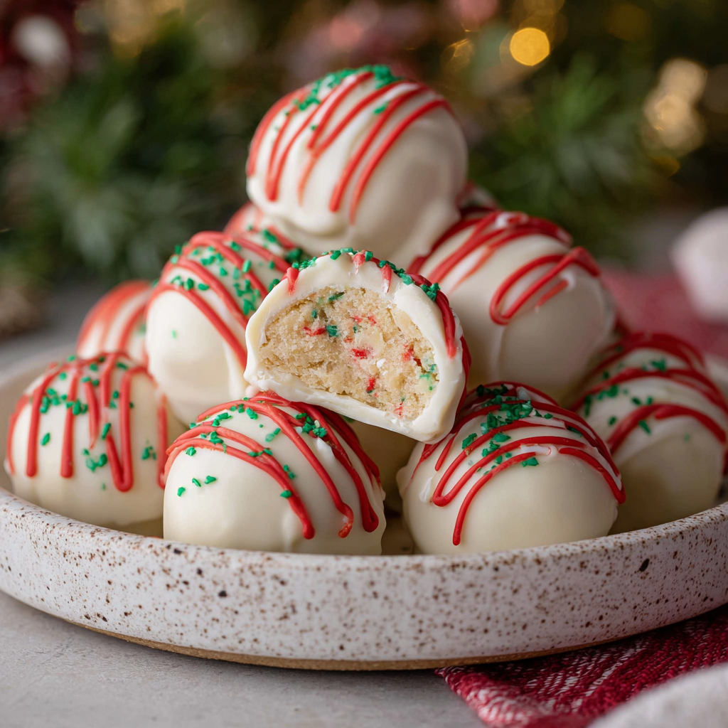Little Debbie Christmas Tree Cake Truffles cooling on parchment