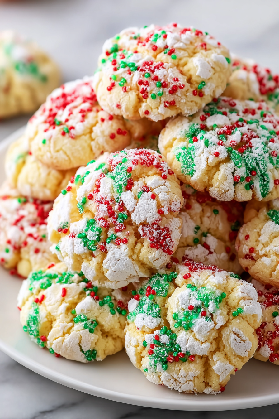 Finished Christmas ooey gooey butter cookies on cooling rack
