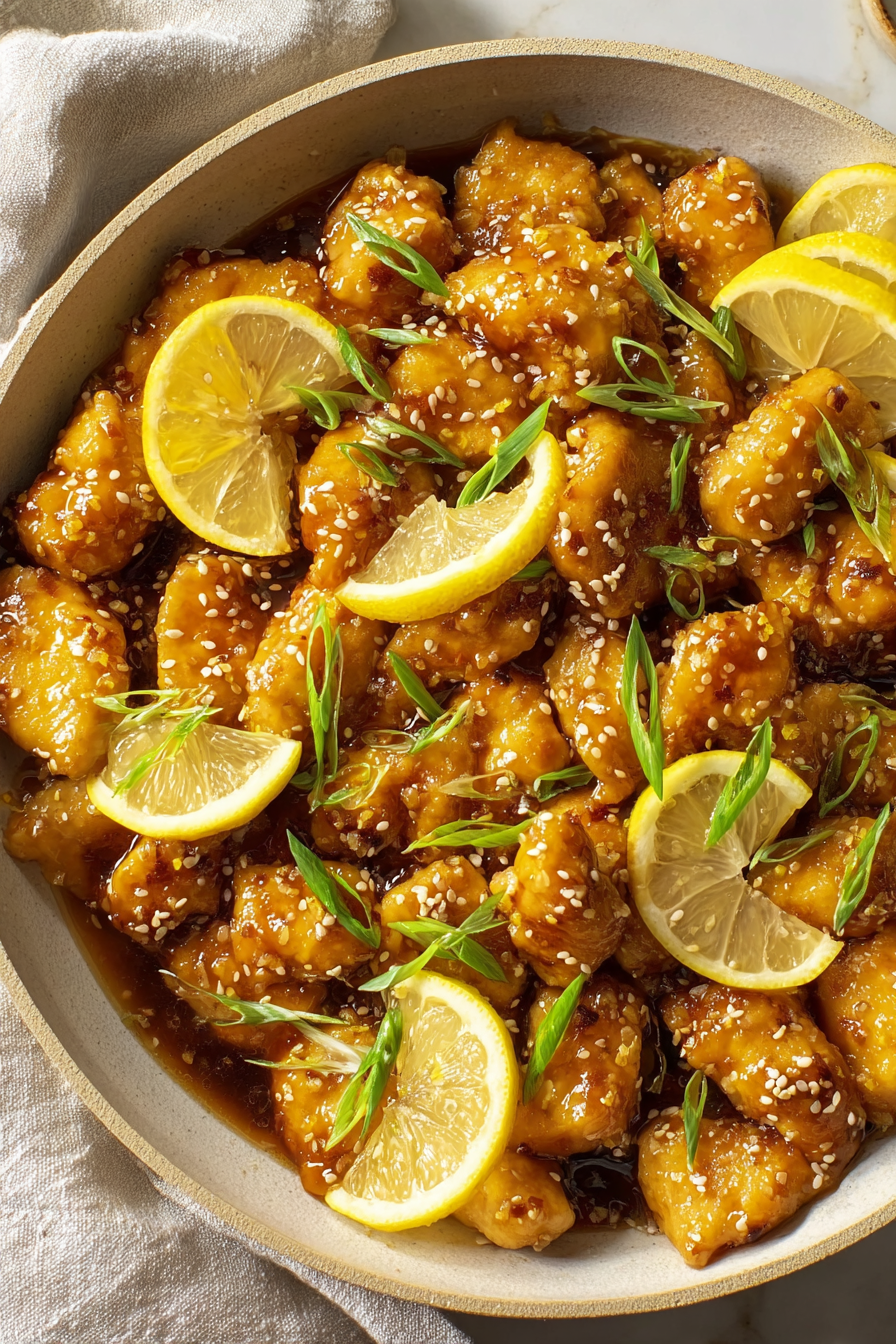 Seared lemon chicken in skillet