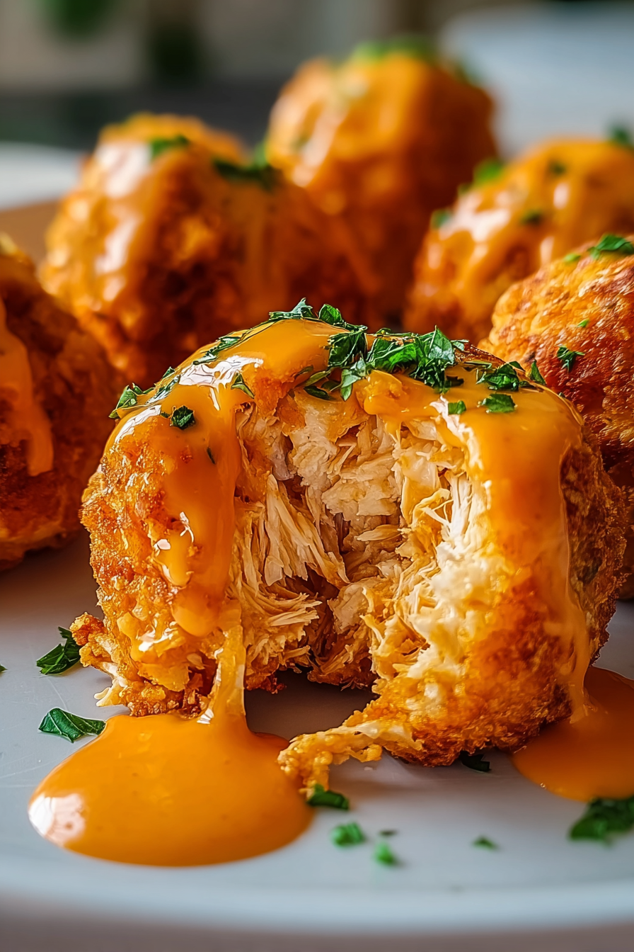 Buffalo Chicken Bombs on a platter with dipping sauce